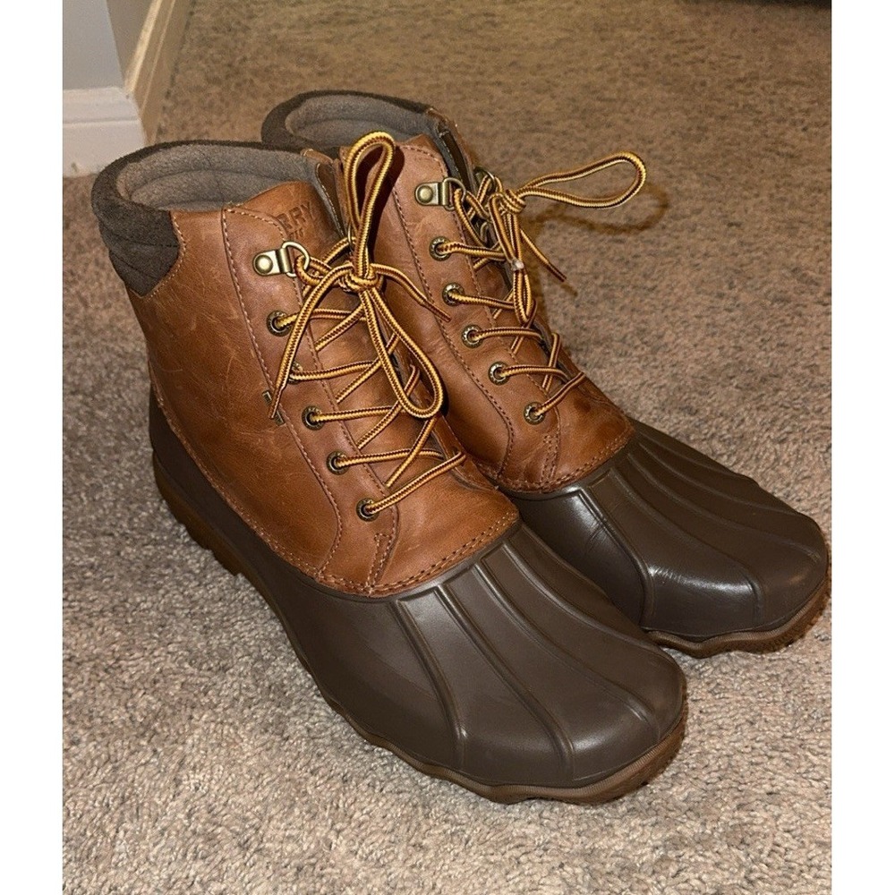 Men's US Size 13 Sperry Men's Waterproof Brown Leather Duck Boots Lace Up